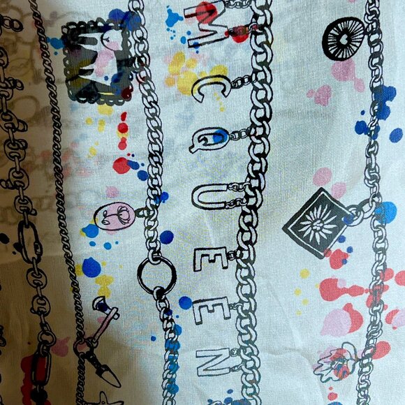 Alexander McQueen Lg Square Silk Charm Bracelet Shawl/Scarf Cream/Blk./Red/Blue - Picture 12 of 13